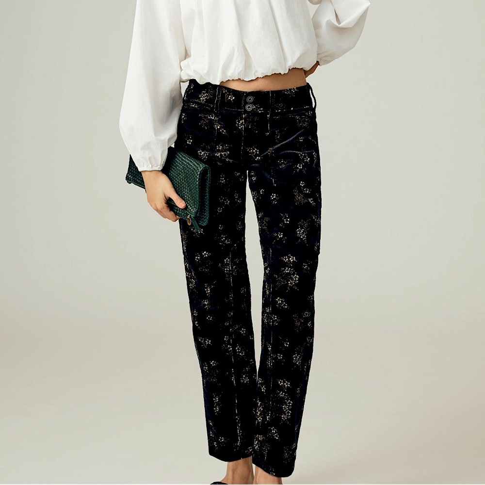 Anthropologie Pilcro The Wanderer Corduroy Pants Size 26 Navy Blue Floral